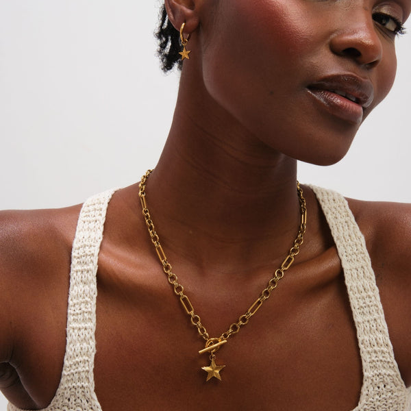 Jon Richard Gold Plated Waterproof Diamond Cut Star T Bar Necklace