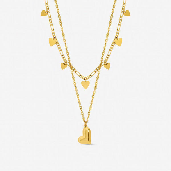 Jon Richard Gold Plated Waterproof Heart Double Row Necklace