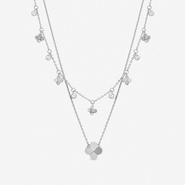 Inicio Sterling Silver Double Row Bezel Station Clover Necklace - Gift Pouch