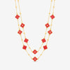 Mood Gold Plated and Coral Clover Double Row Necklace