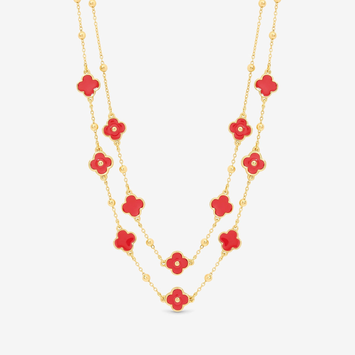 Mood Gold Plated and Coral Clover Double Row Necklace