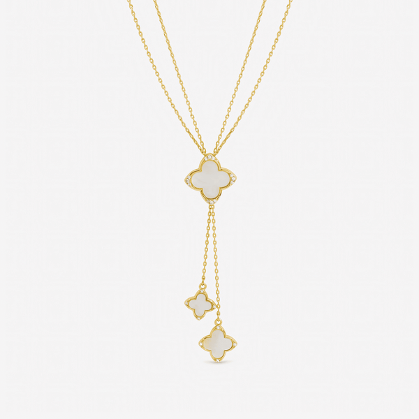 Jon Richard Gold Plated Mother of Pearl and Crystal Clover Y-Necklace