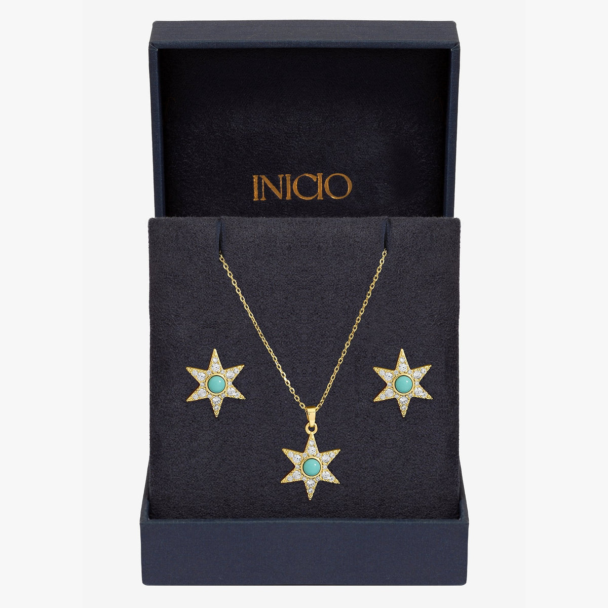 Inicio 14Ct Real Gold Plated Turquoise Star Set - Gift Box