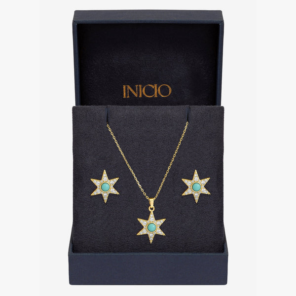 Inicio 14Ct Real Gold Plated Turquoise Star Set - Gift Box