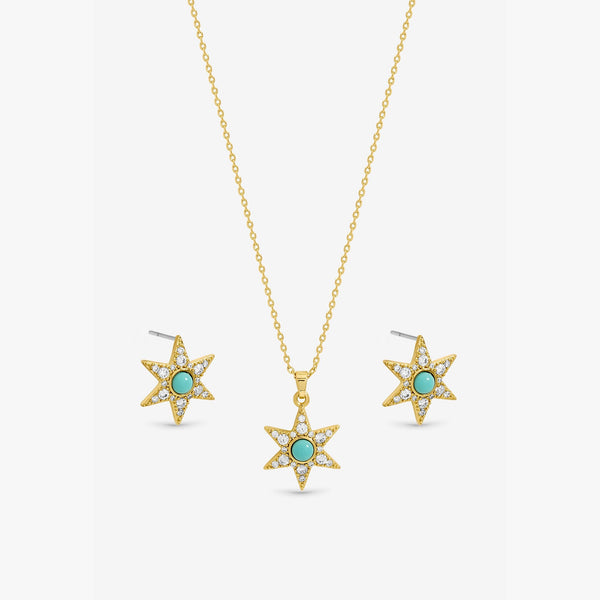 Inicio 14Ct Real Gold Plated Turquoise Star Set - Gift Box