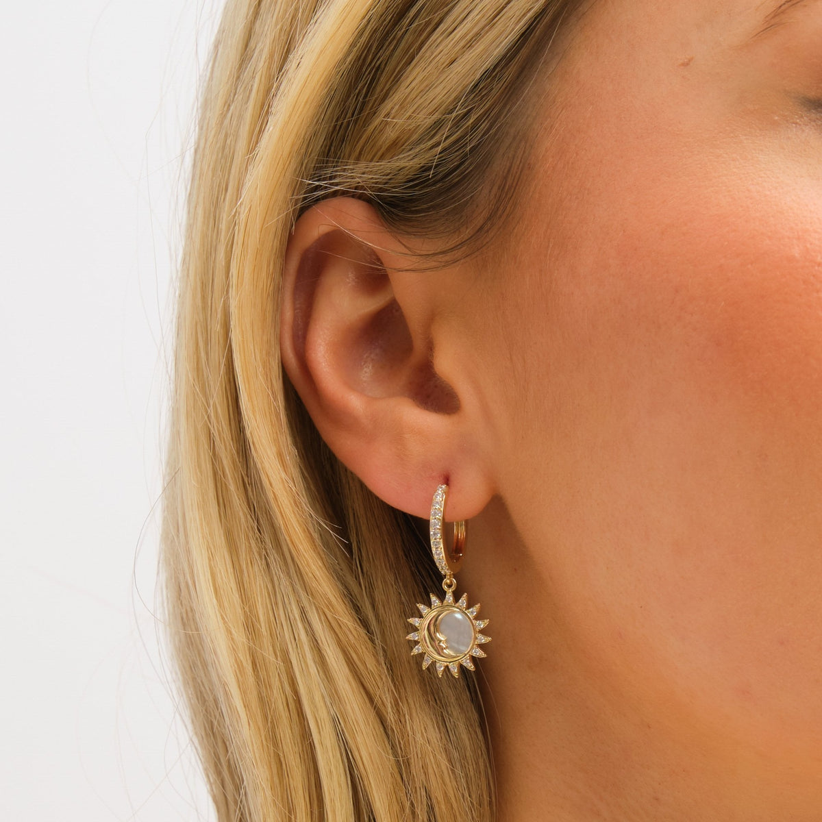 Inicio Gold Plated and Mother of Pearl Sun Earrings - Gift Pouch