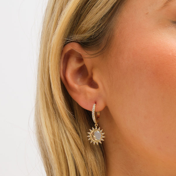 Inicio Gold Plated and Mother of Pearl Sun Earrings - Gift Pouch