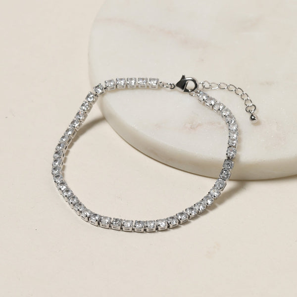 Jon Richard Rhodium Plated and Cubic Zirconia Round Tennis Bracelet