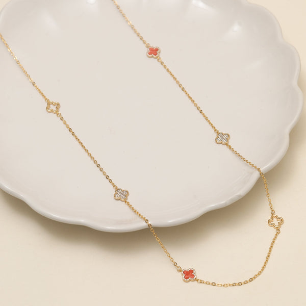 Jon Richard Gold Plated and Coral Long Station Clover Necklace