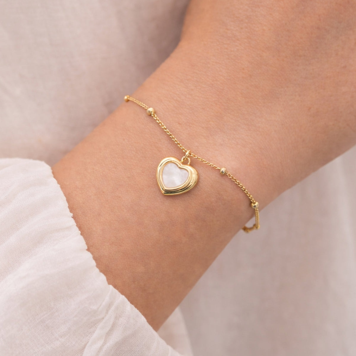 Inicio Gold Plated Mother of Pearl Heart Bracelet - Gift Pouch
