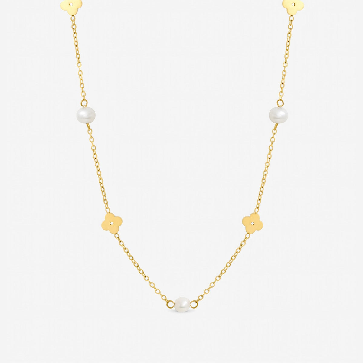 Jon Richard Gold Plated Waterproof Pearl and Floral Station Necklace