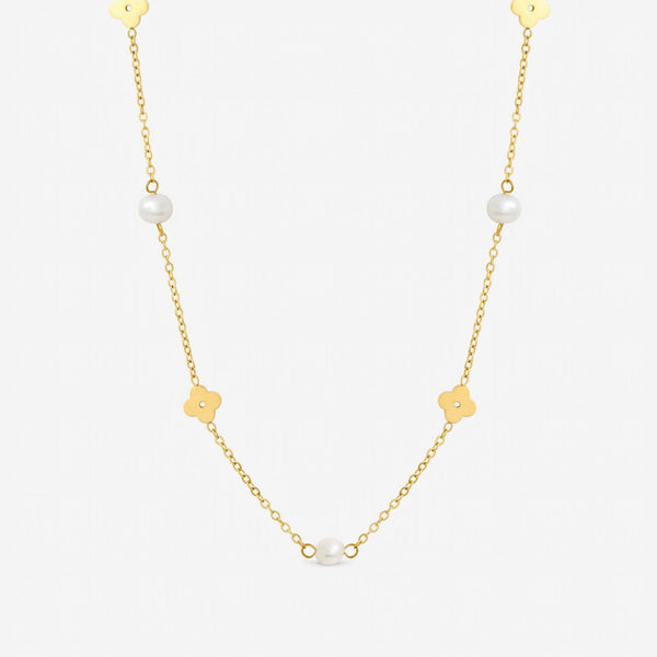 Jon Richard Gold Plated Waterproof Pearl and Floral Station Necklace