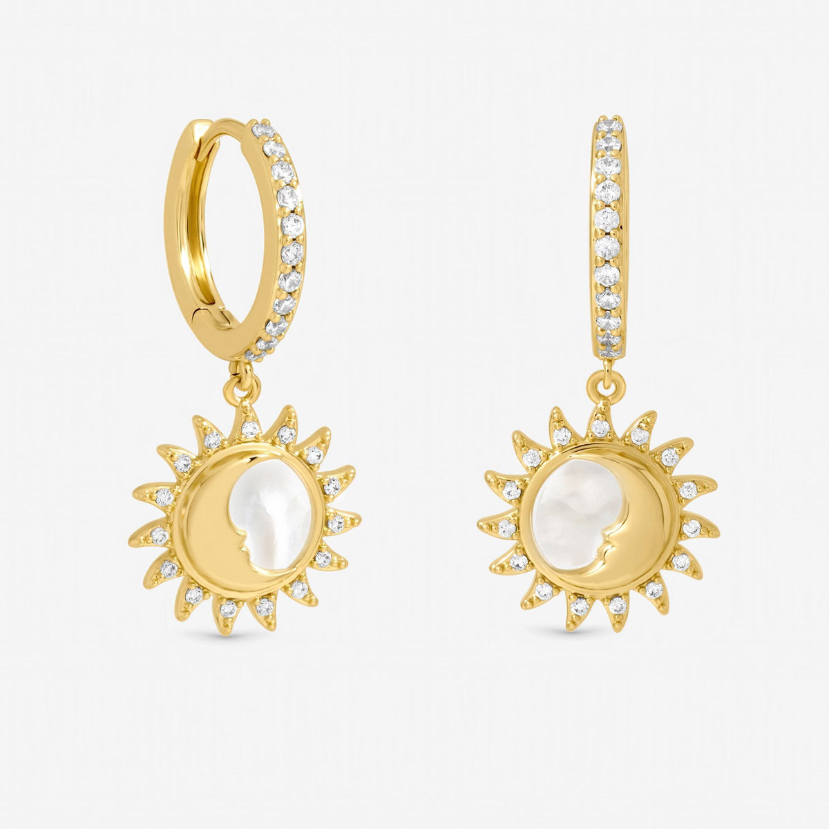 Inicio Gold Plated and Mother of Pearl Sun Earrings - Gift Pouch