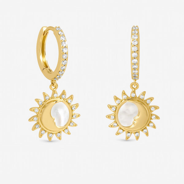 Inicio Gold Plated and Mother of Pearl Sun Earrings - Gift Pouch