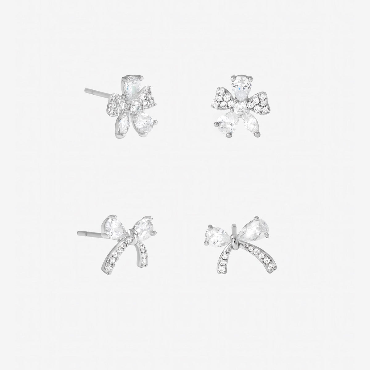 Jon Richard Rhodium Plated Pave Bow Earrings - Pack of 2