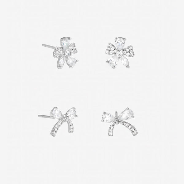 Jon Richard Rhodium Plated Pave Bow Earrings - Pack of 2
