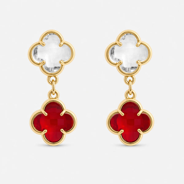 Jon Richard Gold Plated Ruby and Crystal Clover Drop Earrings