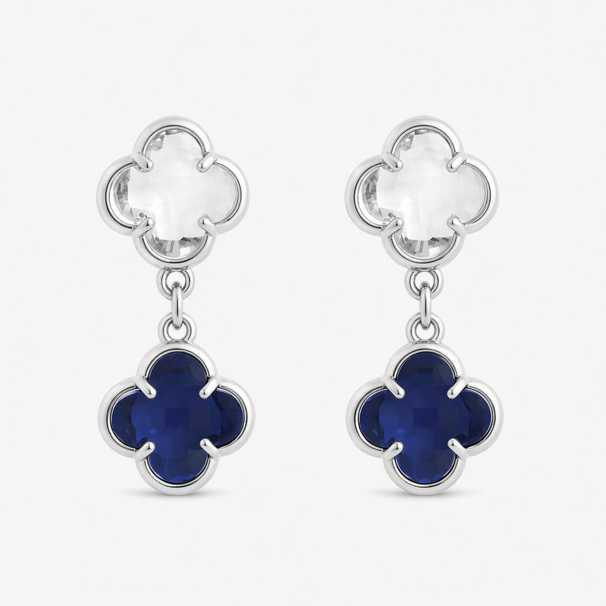 Jon Richard Silver Plated Sapphire and Crystal Clover Drop Earrings