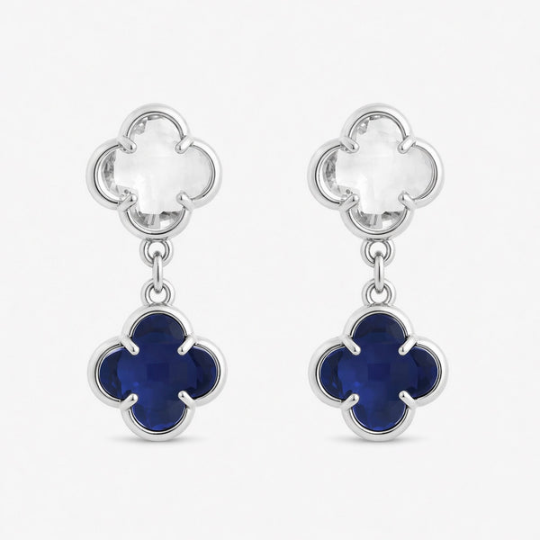 Jon Richard Silver Plated Sapphire and Crystal Clover Drop Earrings