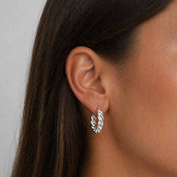 Inicio Sterling Silver Twisted Chubby Hoops - Gift Pouch
