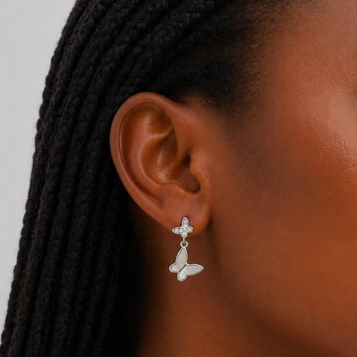 Inicio Sterling Silver Butterfly Double Drop Earrings - Gift Pouch