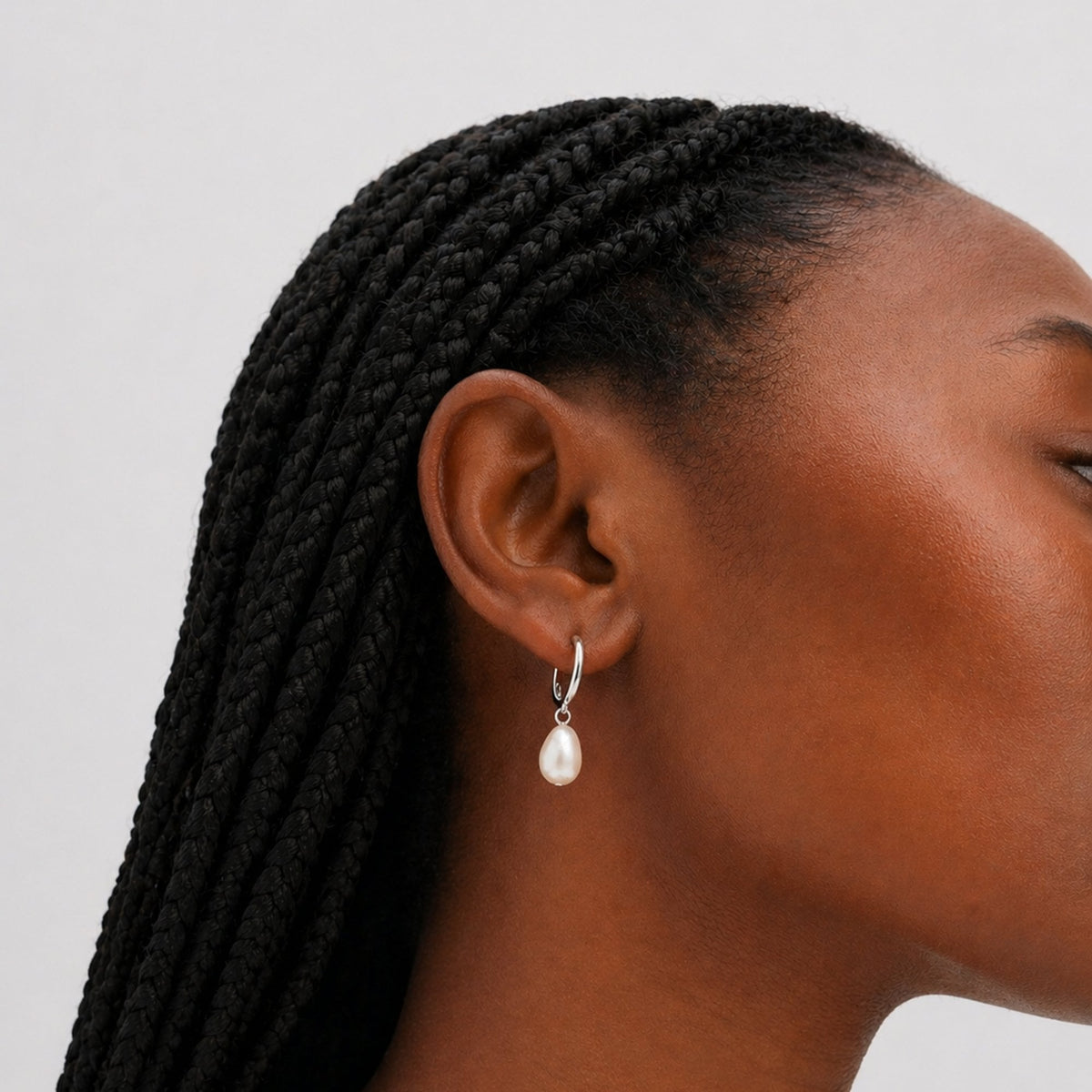 Inicio Sterling Silver Pearl Charm Hoops - Gift Pouch