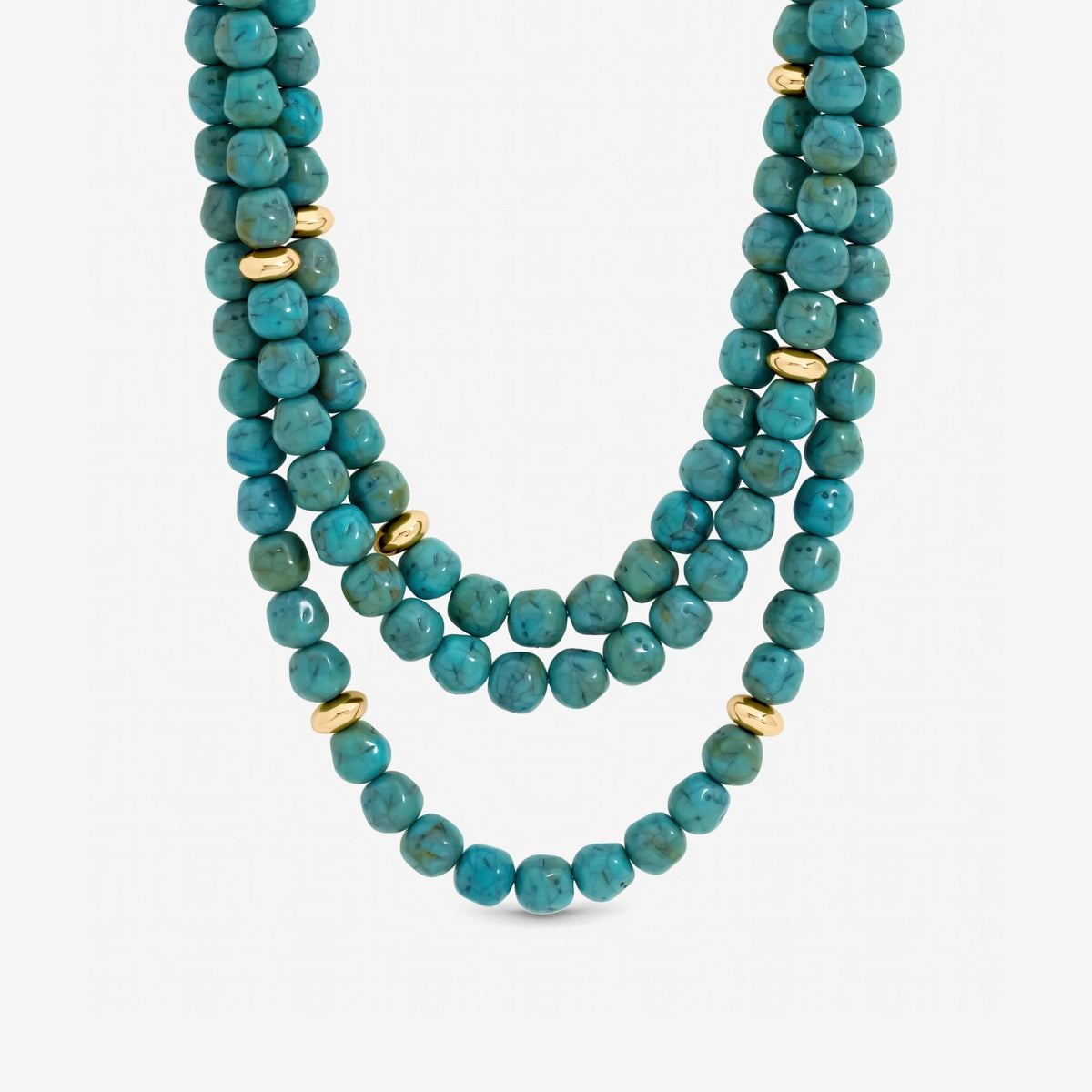 Mood Gold Plated and Turquoise Bead Statement Multirow Necklace