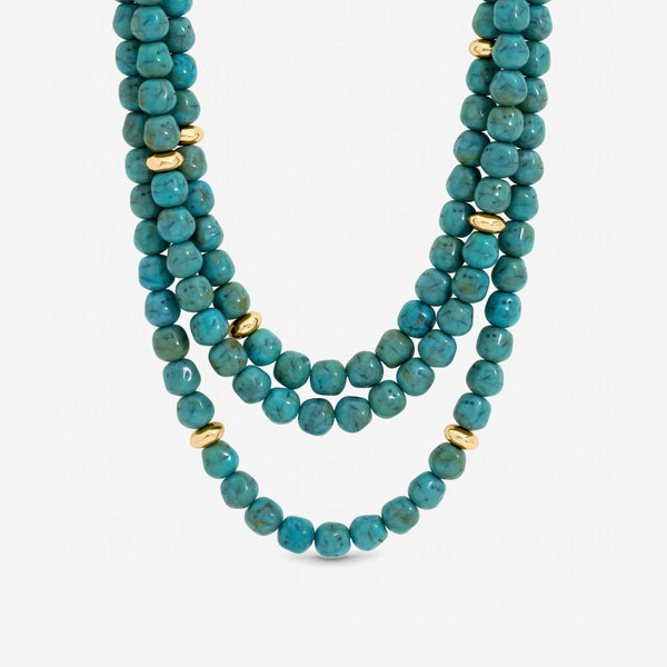 Mood Gold Plated and Turquoise Bead Statement Multirow Necklace