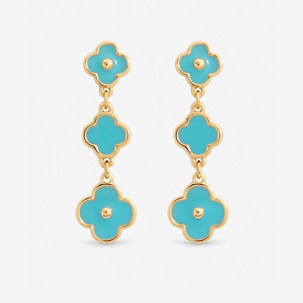 Mood Gold Plated and Turquoise Clover Drop Earrings