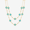 Mood Gold Plated and Turquoise Clover Double Row Necklace