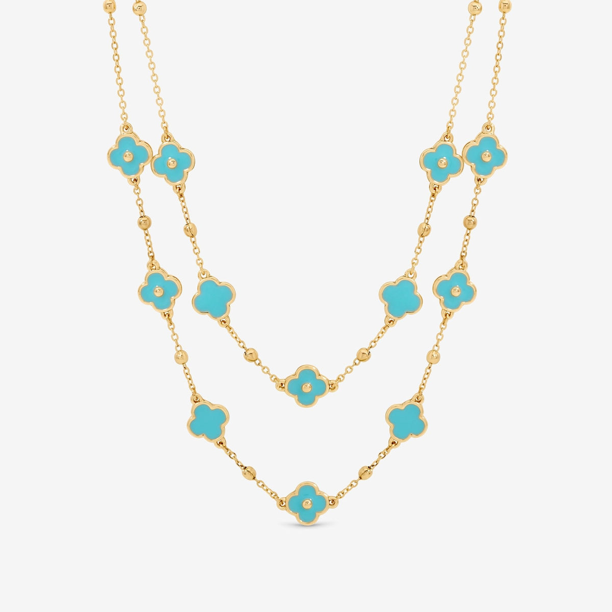 Mood Gold Plated and Turquoise Clover Double Row Necklace