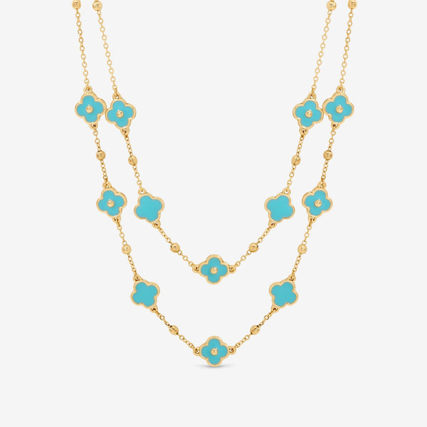 Mood Gold Plated and Turquoise Clover Double Row Necklace