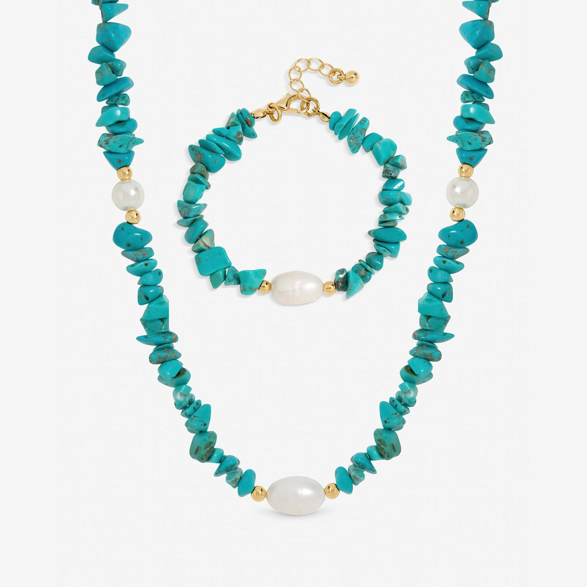 Mood Gold Plated Turquoise and Pearl Beaded Set