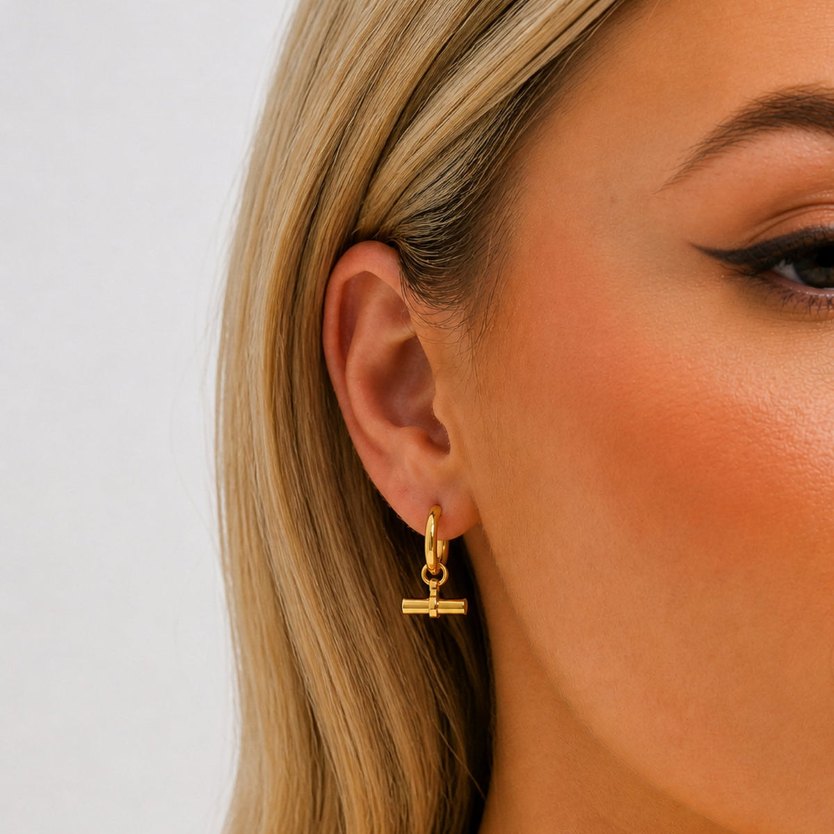 Jon Richard Gold Plated Waterproof T-Bar Huggie Hoop Earrings