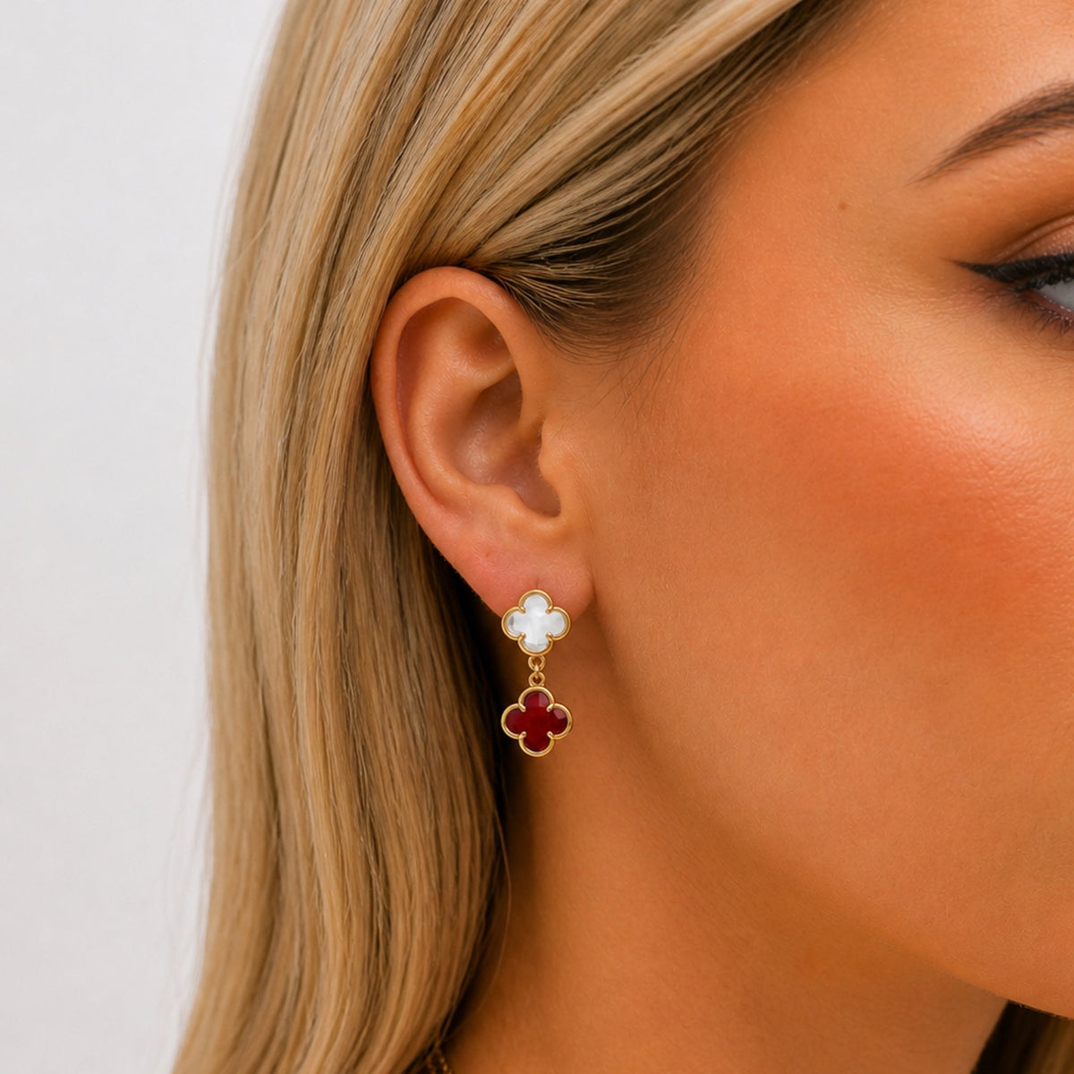 Jon Richard Gold Plated Ruby and Crystal Clover Drop Earrings
