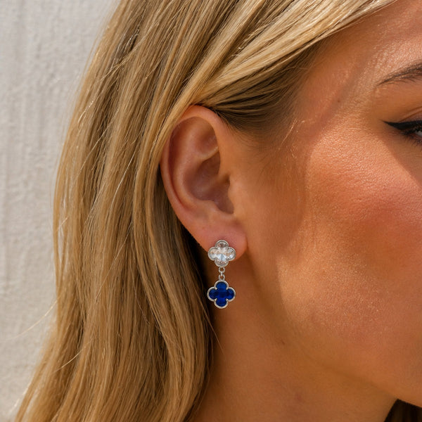 Jon Richard Silver Plated Sapphire and Crystal Clover Drop Earrings
