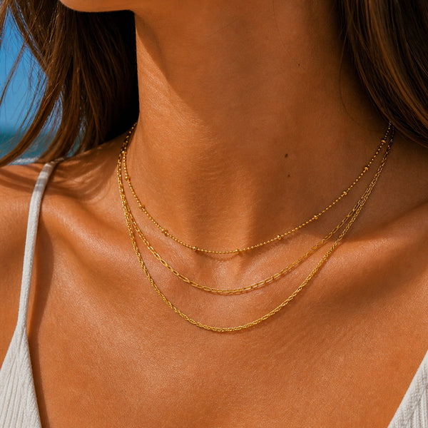 Jon Richard Gold Plated Waterproof Multirow Necklace - Pack of 3