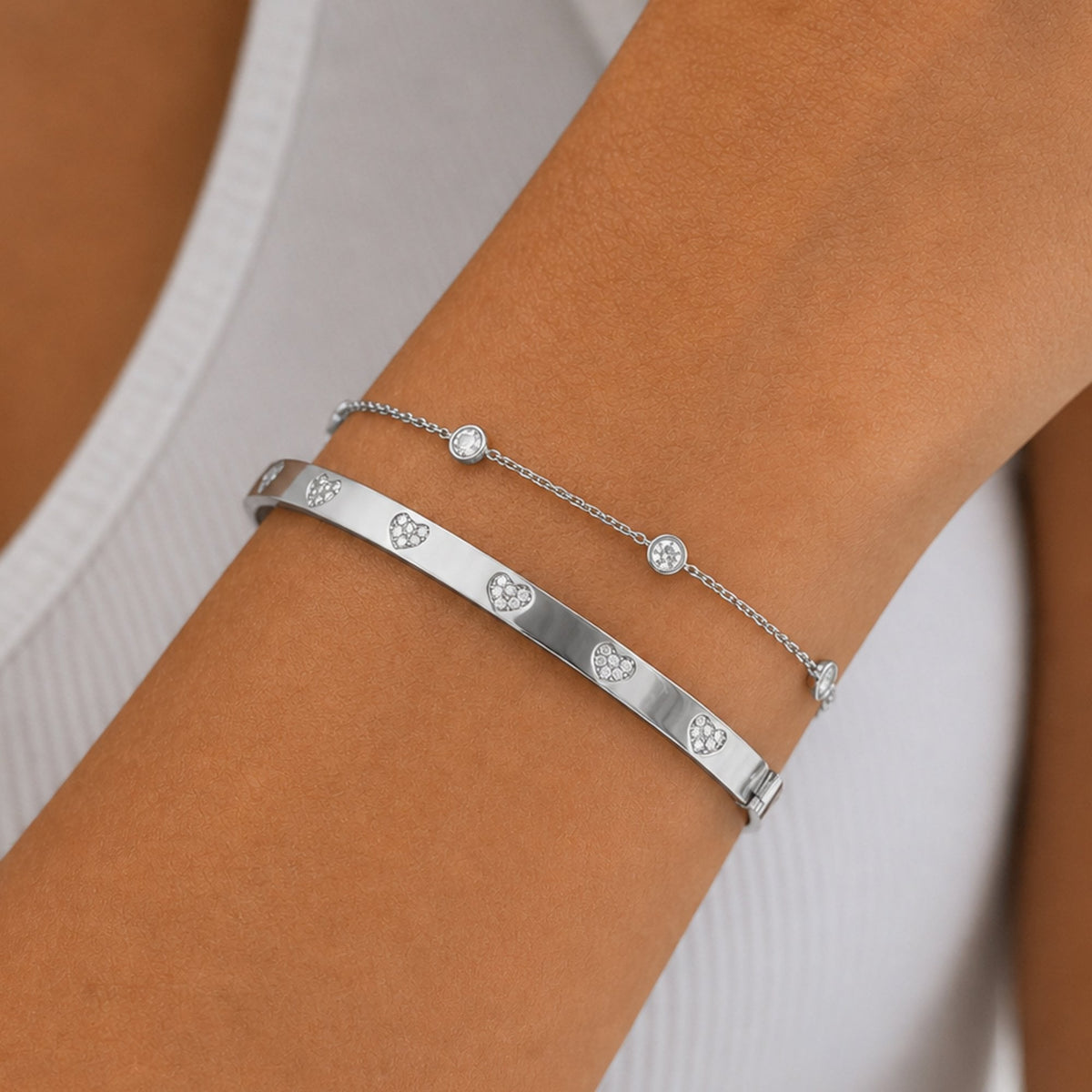 Jon Richard Silver Plated and Crystal Heart Bangle