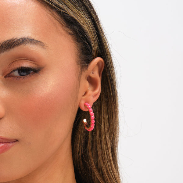 Mood Gold Plated and Coral Bead Hoop Earrings
