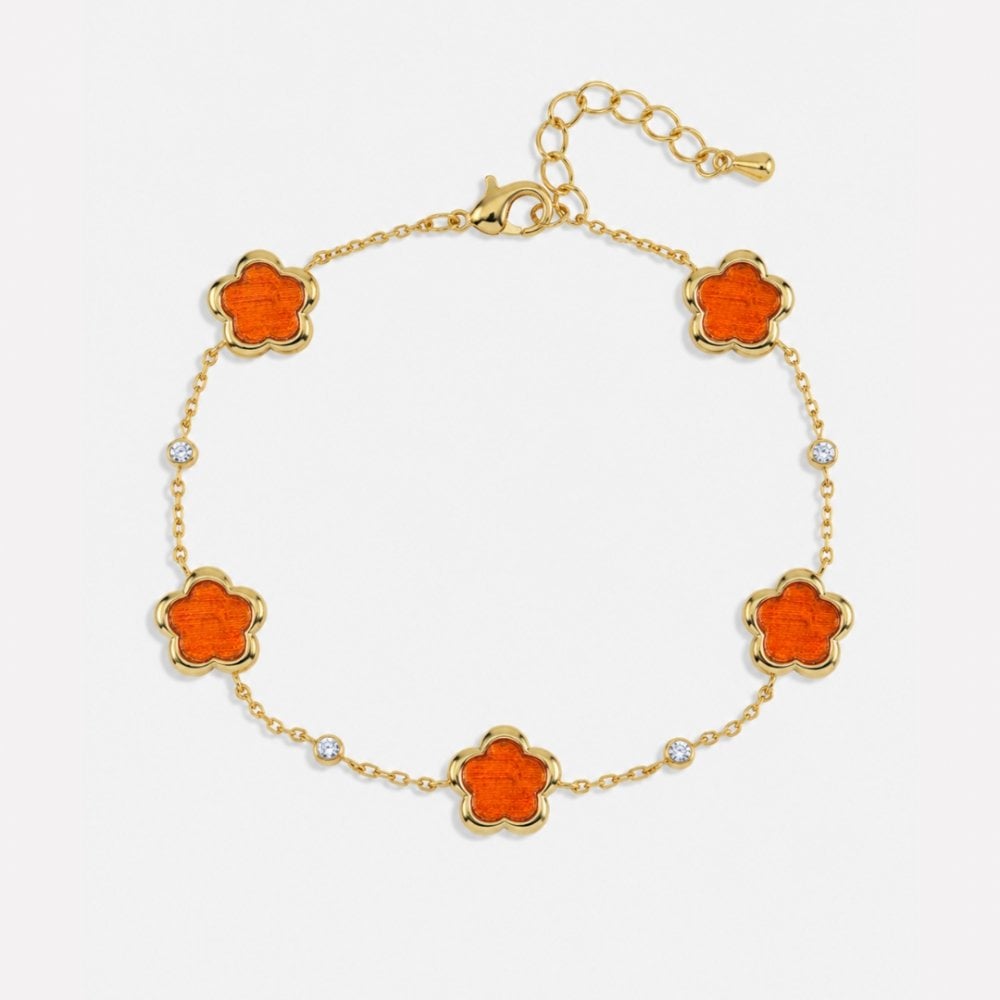 Inicio Gold Plated and Cherry Red Flower Station Bracelet - Gift Pouch