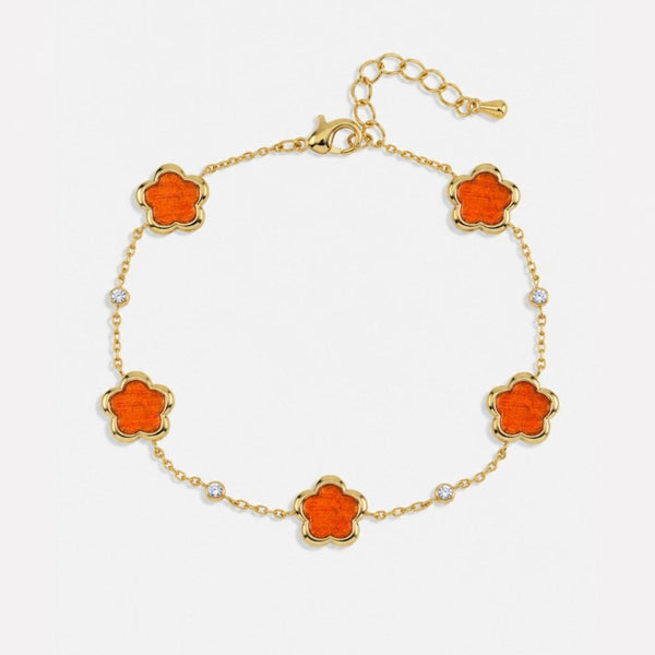 Inicio Gold Plated and Cherry Red Flower Station Bracelet - Gift Pouch