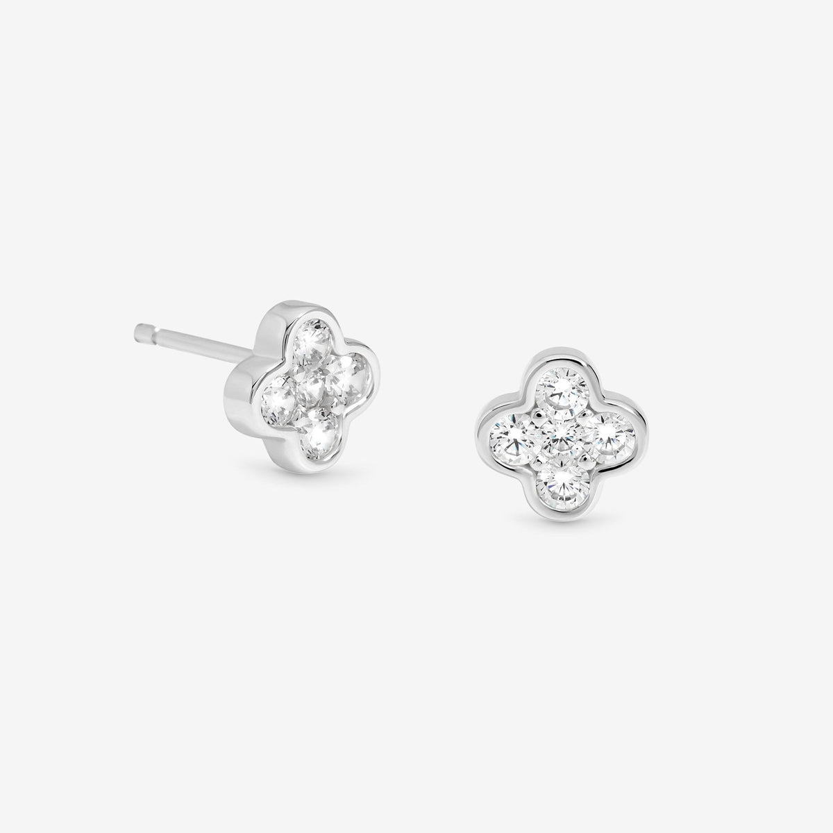 Simply Silver 925 Sterling Silver Polished And Cubic Zirconia Clover Stud Earrings