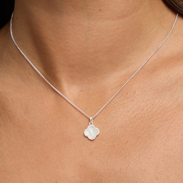 Simply Silver 925 Sterling Silver Cubic Zirconia And Mother Of Pearl Clover Pendant - Gift Pouch