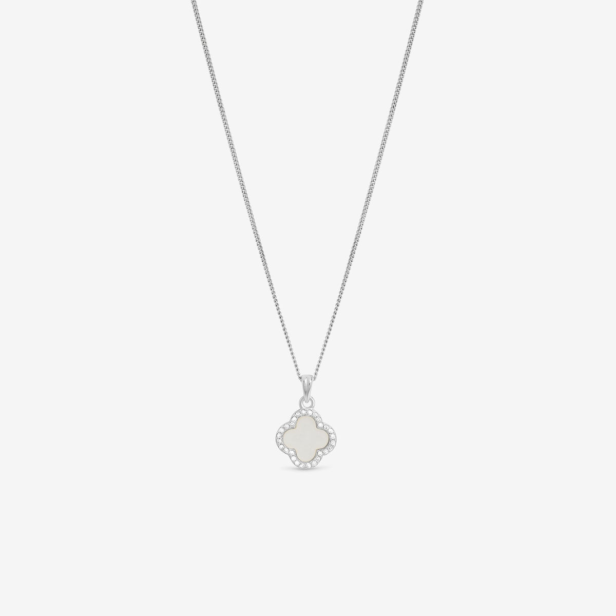 Simply Silver 925 Sterling Silver Cubic Zirconia And Mother Of Pearl Clover Pendant - Gift Pouch