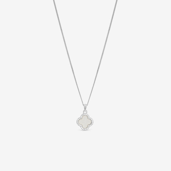 Simply Silver 925 Sterling Silver Cubic Zirconia And Mother Of Pearl Clover Pendant - Gift Pouch