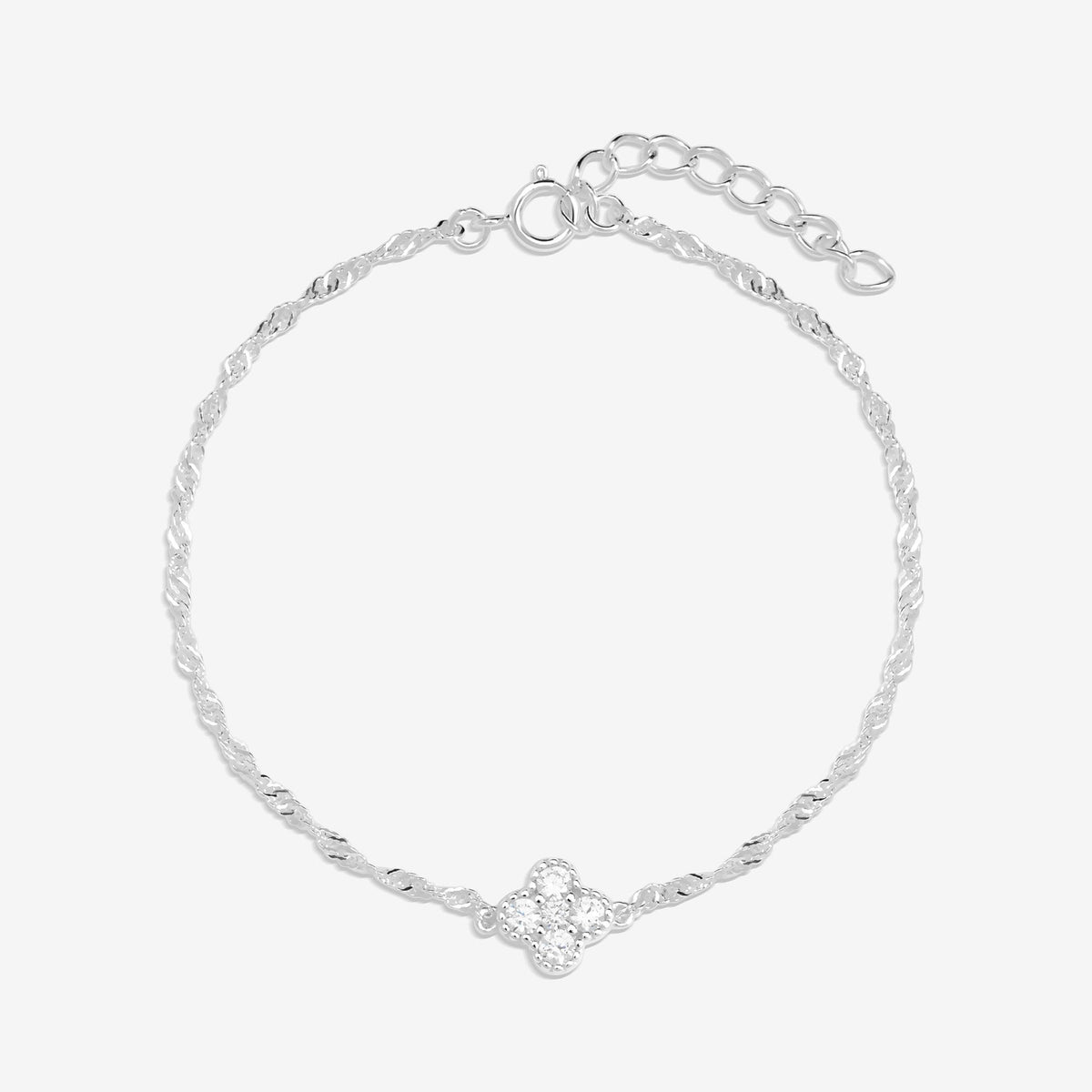 Simply Silver 925 Sterling Silver Cubic Zirconia Clover Bracelet - Gift Pouch