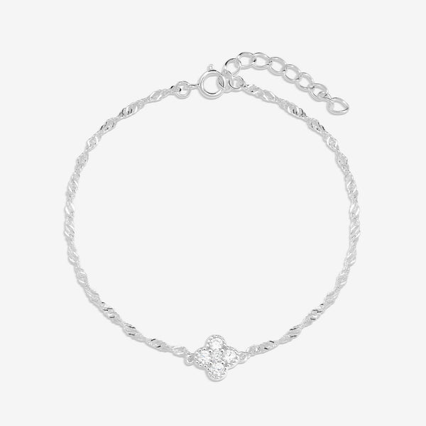 Simply Silver 925 Sterling Silver Cubic Zirconia Clover Bracelet - Gift Pouch