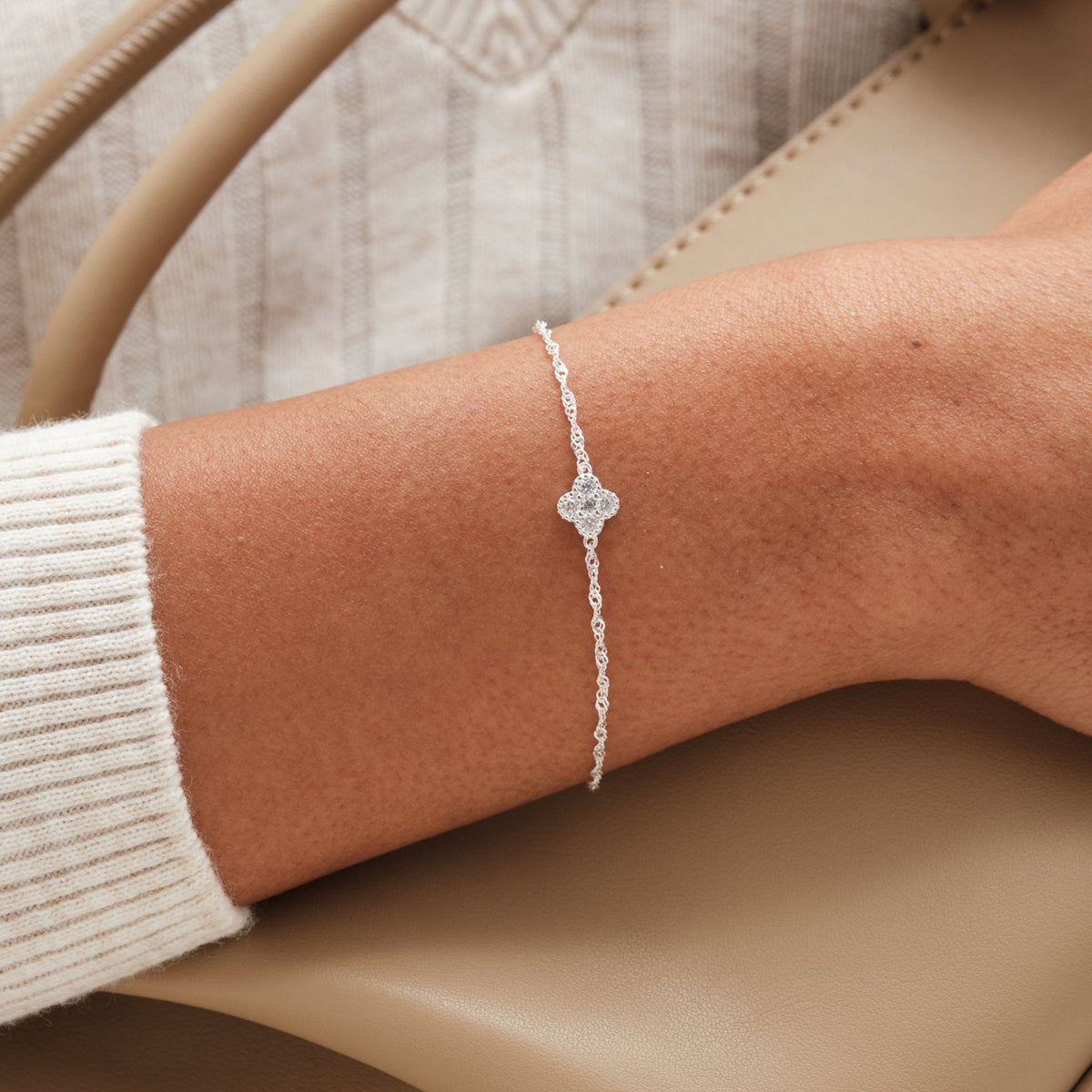 Simply Silver 925 Sterling Silver Cubic Zirconia Clover Bracelet - Gift Pouch