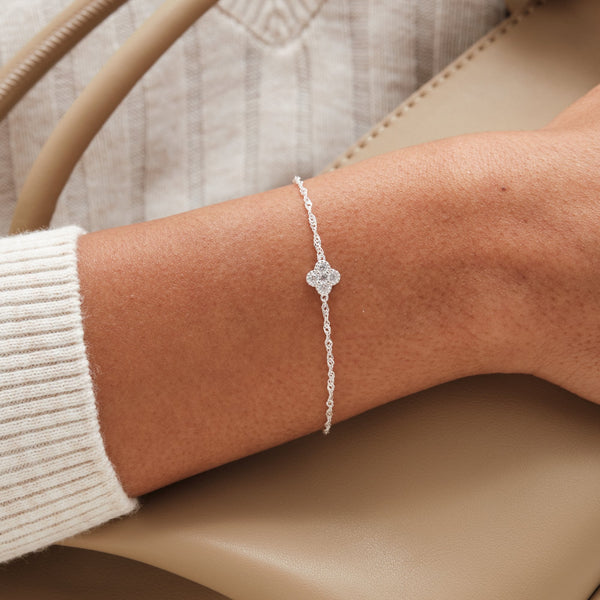 Simply Silver 925 Sterling Silver Cubic Zirconia Clover Bracelet - Gift Pouch