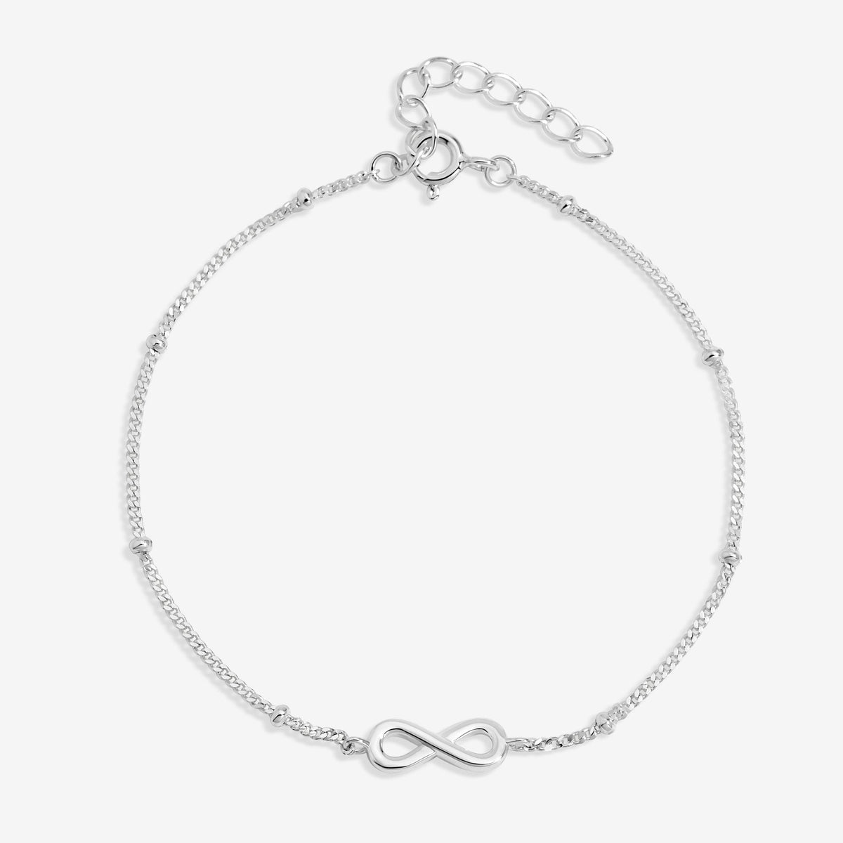 Simply Silver 925 Sterling Silver Polished Infinity Station Chain Bracelet - Gift Pouch
